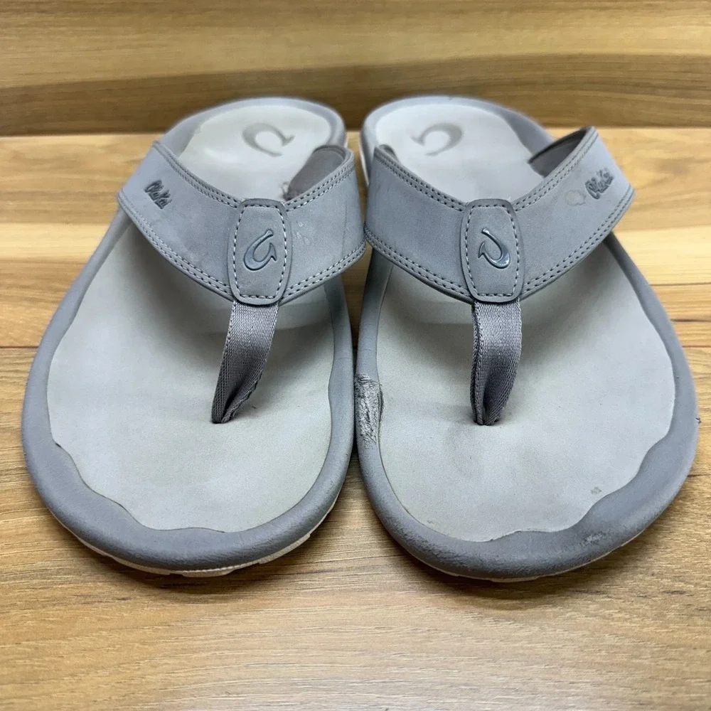 Olukai Ohana Gray Flip Flops Mens 13 EU 46 Sandals Slip On Vacation Pool Travel